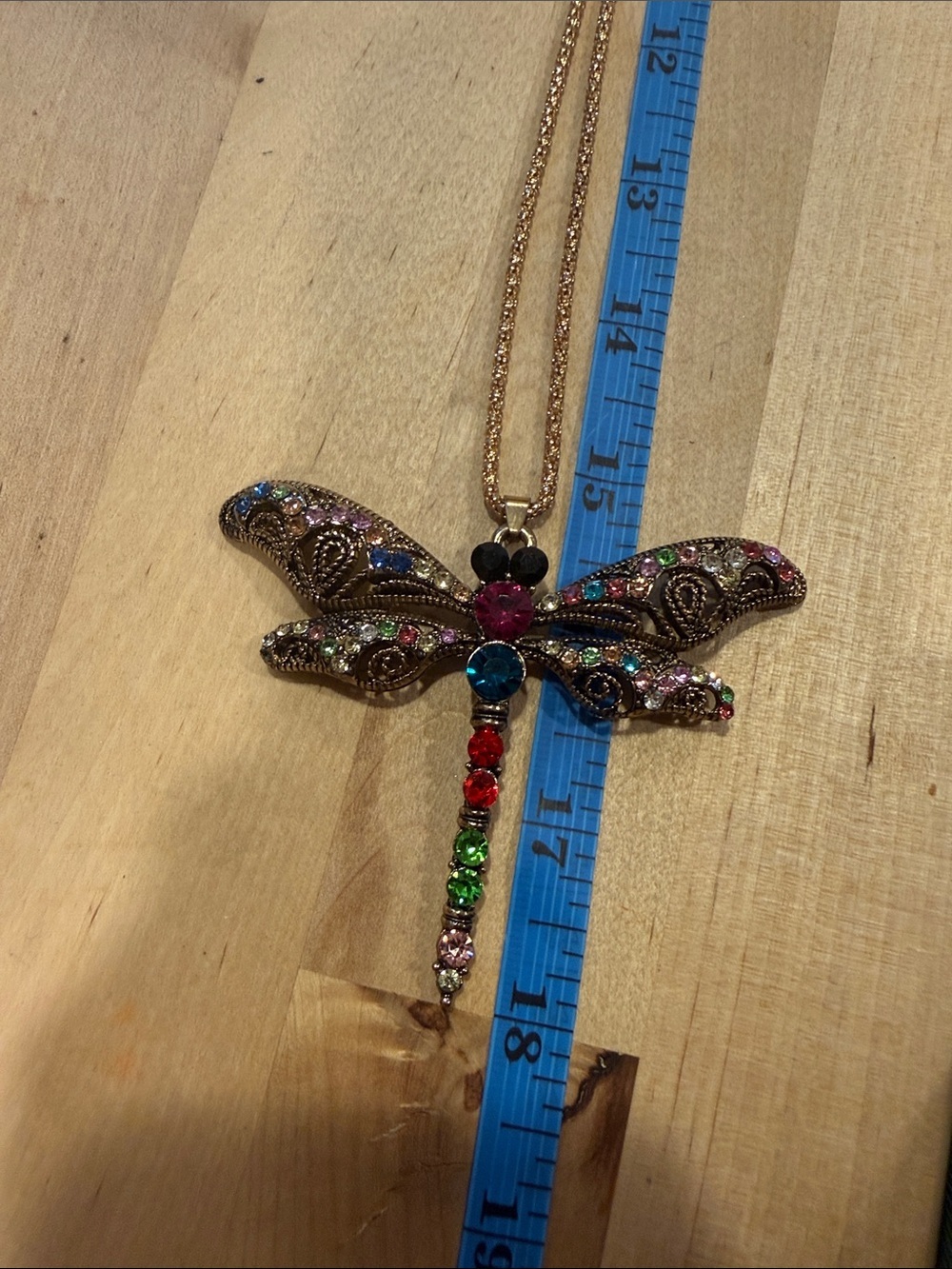 Betsey Johnson Gold-Tone Dragonfly Necklace with Multicolor Stones - Picture 5 of 5